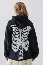 Skeleton Zip Up Drawstring Hoodie Woman Sweatshirts