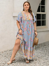 Plus Size Printed Tie Neck Flutter Sleeve Maxi Dress Maxi Dresses