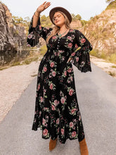 Plus Size Floral Flare Sleeve Dress Woman Maxi Dress