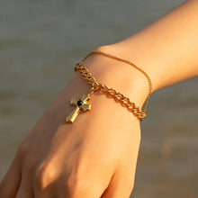 Stainless Steel Imitation Gemstone Cross Shape Pendant Bracelet Bracelets