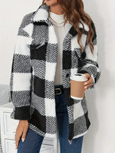 Plaid Button Up Long Sleeve Fuzzy Outerwear Woman Outerwear