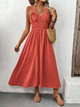 V-Neck Wide Strap Midi Cami Dress Orange-Red Casual Dresses
