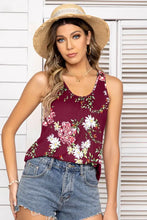 Floral Scoop Neck Tank Top Wine Tanks & Camis