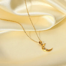 18K Gold Plated Crescent Moon Necklace with Crystals Fashion Jewelry