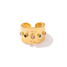 18K Gold Plated Cuff Ring with Colorful Zircon Gemstones Fashion Jewelry