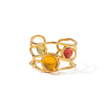 18K Gold-Plated Ring with Yellow and Red Gemstones Fashion Jewelry