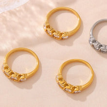 18K Gold Plated Stainless Steel Gemstone Ring with Zircon Stones Fashion Jewelry