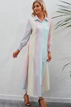 Rainbow Stripe Button-Up Maxi Shirt Dress Woman Maxi Dress