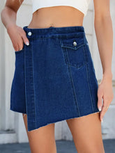 Frayed Hem Asymmetrical Denim Skort Denim Shorts