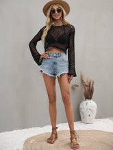 Openwork Flare Sleeve Cropped Cover Up Swimwear Cover-Ups