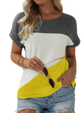 FAM-FAM Color Block Round Neck Short Sleeve T-Shirt Woman T Shirts