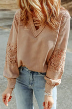 Crisscross V-Neck Waffle-Knit Top Woman Blouses