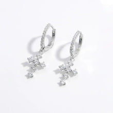 925 Sterling Silver Inlaid Zircon Cross Dangle Earrings Silver One Size Earrings