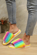 Color Block Open Toe Faux Fur PVC Slippers Woman Slippers