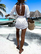 Backless Openwork Drawstring Round Neck Cover Up Swimwear Cover-Ups