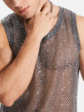 Men's Sequin Round Neck Tank Mens Tops