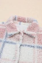 Plaid Button Up Collared Neck Sherpa Jacket Woman Outerwear