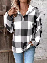 Plaid Dropped Shoulder Long Sleeve Hoodie Woman Sweatshirts