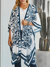 Printed Open Front Cover-Up White One Size Swimwear Cover-Ups