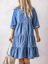Full Size Ruffled Hem Button Up Denim Midi Dress Plus Size Woman Dress