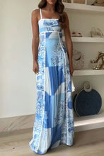 Cutout Back Printed Square Neck Maxi Dress Light Blue Woman Maxi Dress
