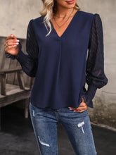 Perfee V-Neck Long Mesh Sleeve Top Woman Blouses