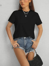 Womens plain black round neck short sleeve t-shirt