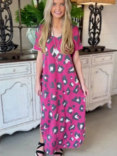 Leopard Slit V-Neck Short Sleeve Maxi Dress Woman Maxi Dress