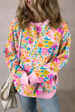 Printed Round Neck Long Sleeve Sweatshirt Fuchsia Pink Woman Sweatshirts