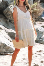 Solid Color Tied Straps Ruffle Tiered Mini Dress Casual Dresses