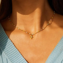 Inlaid Zircon 18K Gold-Plated Cross Bead Necklace Necklaces