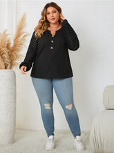 Honey Plus Size Openwork Notched Button Front Blouse Woman Blouses