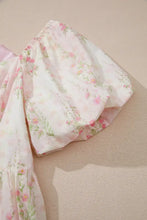 Floral Puff Sleeve Square Neck Knotted Open Back Ruffled Mini Dress Woman Dress