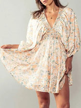 Floral V-Neck Balloon Sleeve Dress Woman Casual Dress