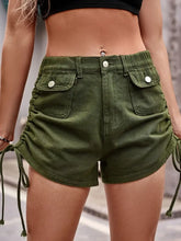 Drawstring Denim Shorts with Pockets Army Green Denim Shorts