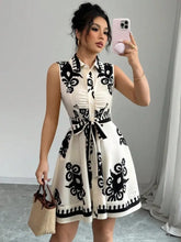 Printed Sleeveless Button Front Dress Black Woman Casual Dress