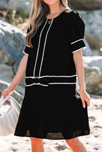 Contrast Scallop Trim Bow Detail Short Sleeve Shift Dress Woman Casual Dress