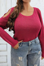 Plus Size Cold Shoulder Round Neck Sweater Sweater Pullovers