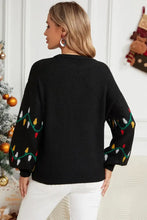 Round Neck Pattern Lantern Sleeve Sweater Sweater Pullovers