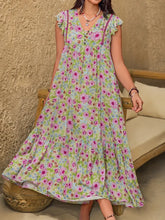 Plus Size Ruffled Printed V-Neck Midi Dress Casual Dresses