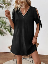 Cutout Pearl Detail V-Neck Mini Dress Casual Dresses