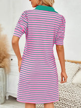 Contrast Striped Short Sleeve Mini Dress Woman Casual Dress
