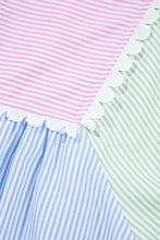 Striped Patchwork Ric Rac Puff Sleeve Collared Mini Dress Casual Dresses