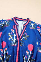 Floral Puff Short Sleeve Notched High Waist Dress Casual Dresses