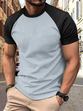 Men's Full Size Round Neck Contrast T-Shirt Plus Size Gray Mens Tops