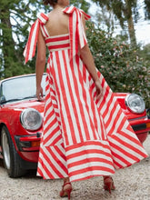 Striped Square Neck Wide Strap Dress Woman Maxi Dress