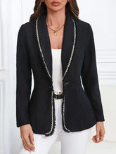 Single-Breasted Lapel Collar Blazer Black Woman Outerwear