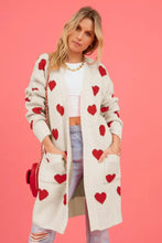 Heart Graphic Open Front Cardigan with Pockets Cream Woman Outerwear
