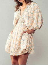 Floral V-Neck Balloon Sleeve Dress Woman Casual Dress