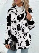 Cow Print Collared Neck Button Up Fuzzy Jacket Woman Outerwear